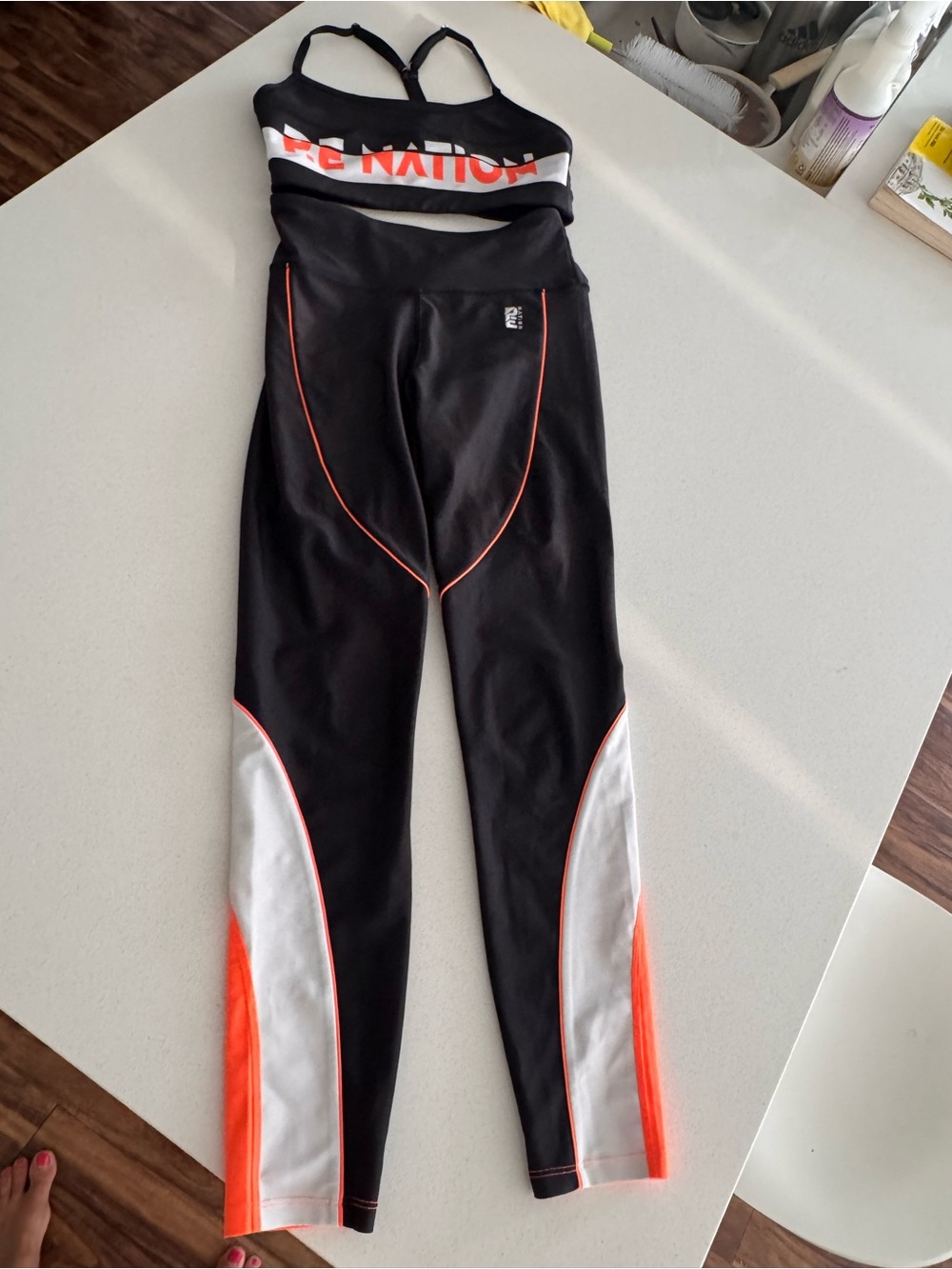 P.E Nation Black Leggings with Orange & White Panels